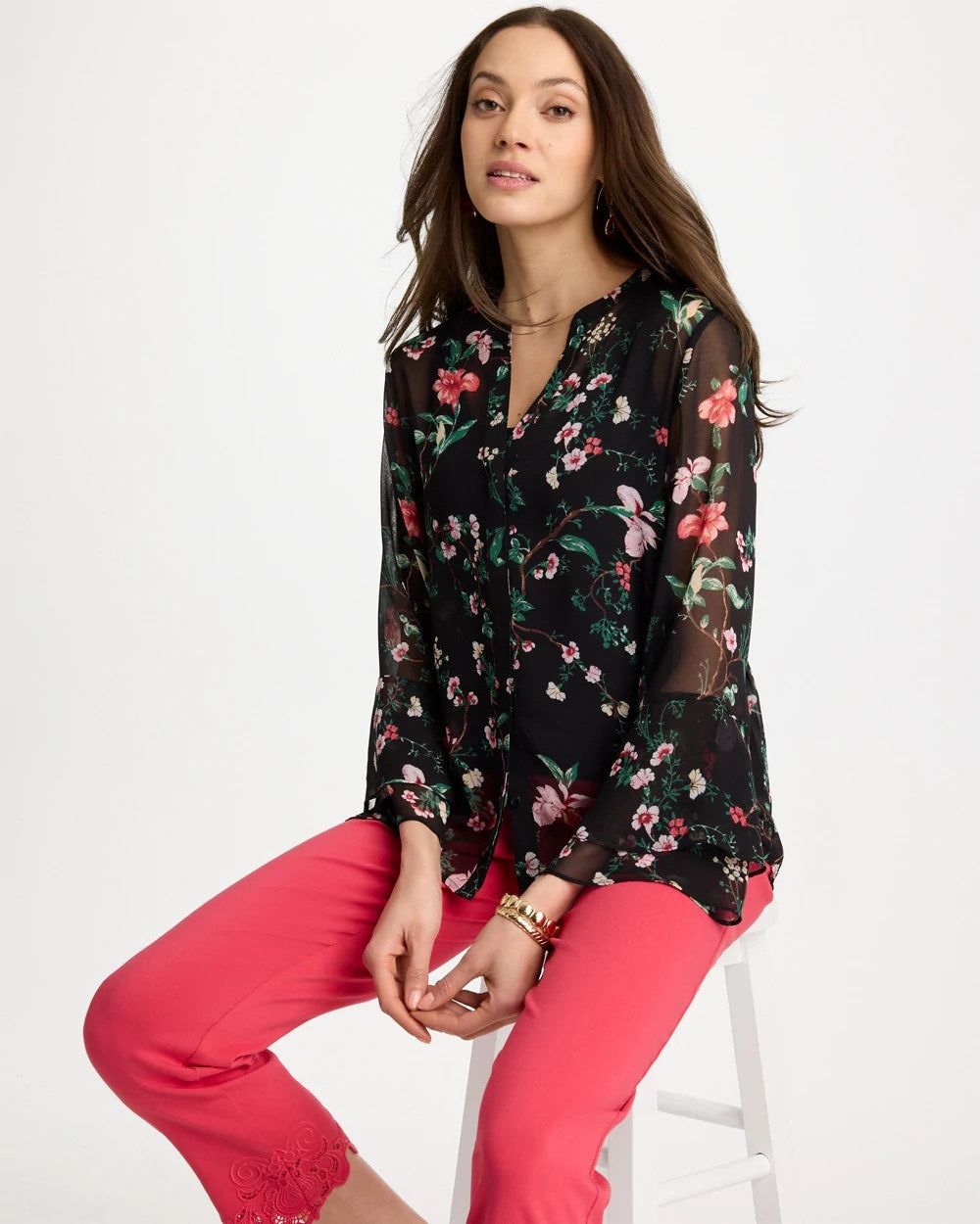 Chico's Best Price - Georgette Ruffled Cuff Blouse Black