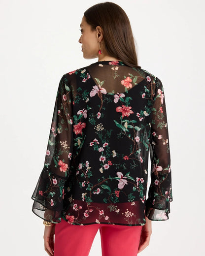 Chico's Best Price - Georgette Ruffled Cuff Blouse Black