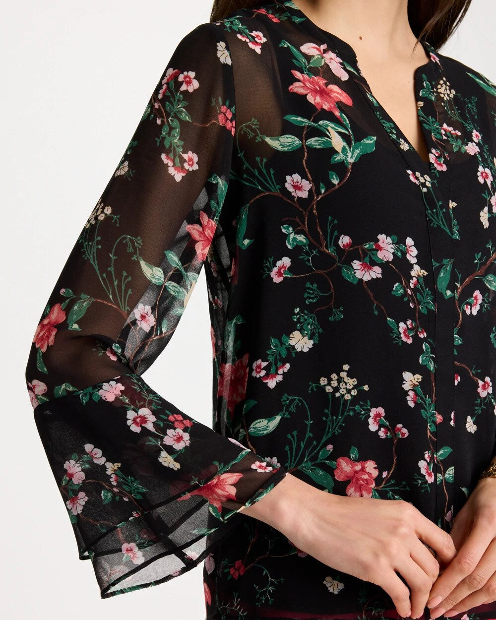 Chico's Best Price - Georgette Ruffled Cuff Blouse Black