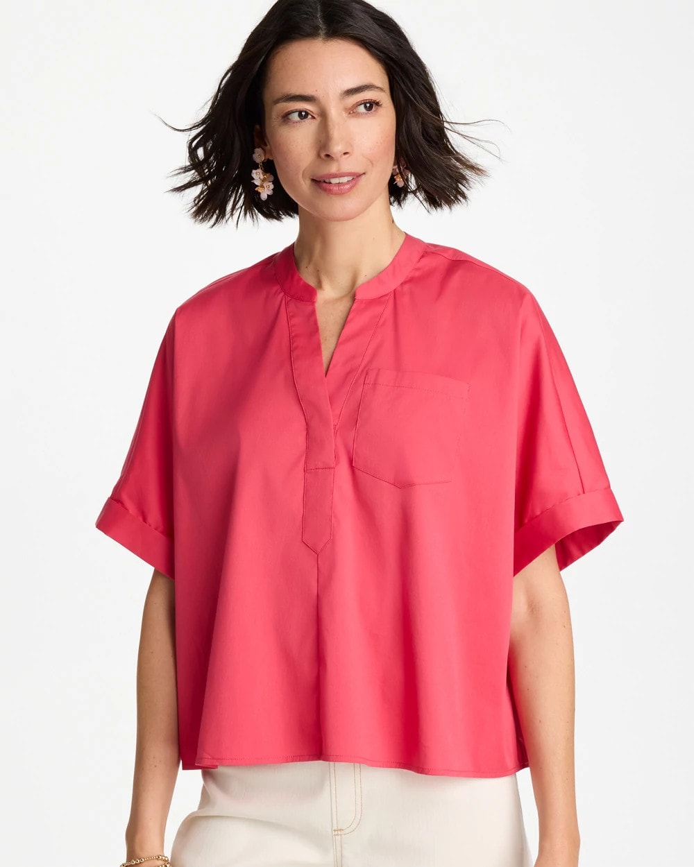 Chico's Popular - Poplin Popover Dolman Top Hot Honeysuckle