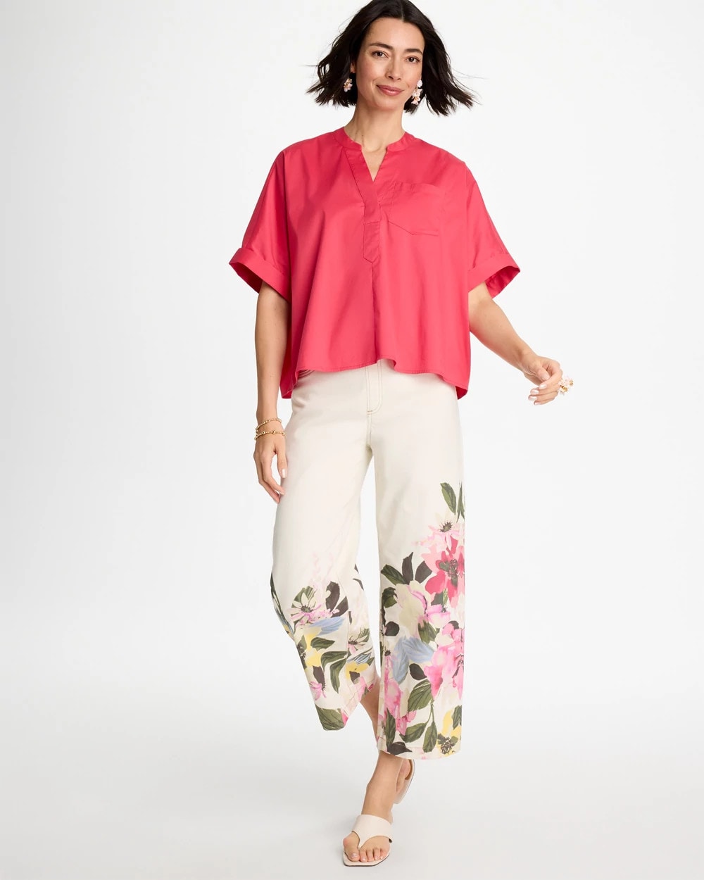 Chico's Popular - Poplin Popover Dolman Top Hot Honeysuckle
