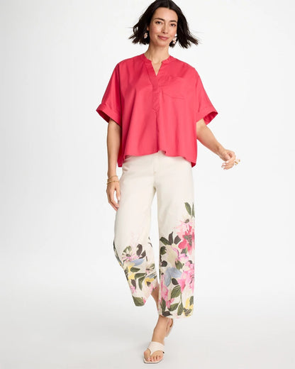 Chico's Popular - Poplin Popover Dolman Top Hot Honeysuckle