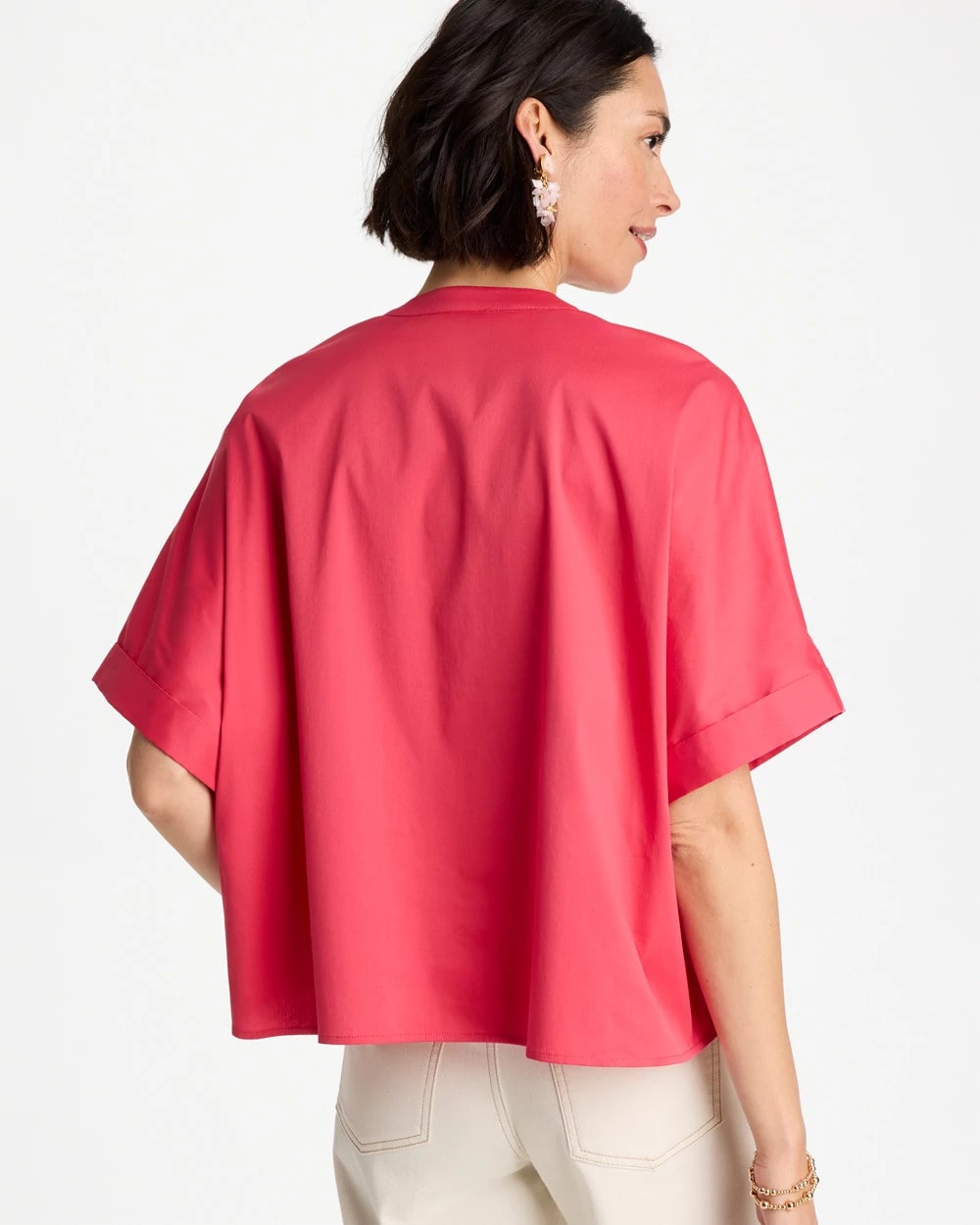 Chico's Popular - Poplin Popover Dolman Top Hot Honeysuckle