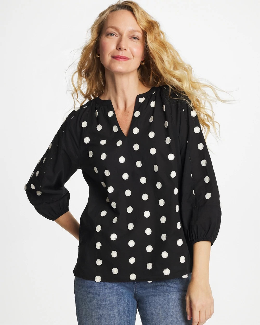 Chico's Deals - Textured Polka Dot Blouse Black