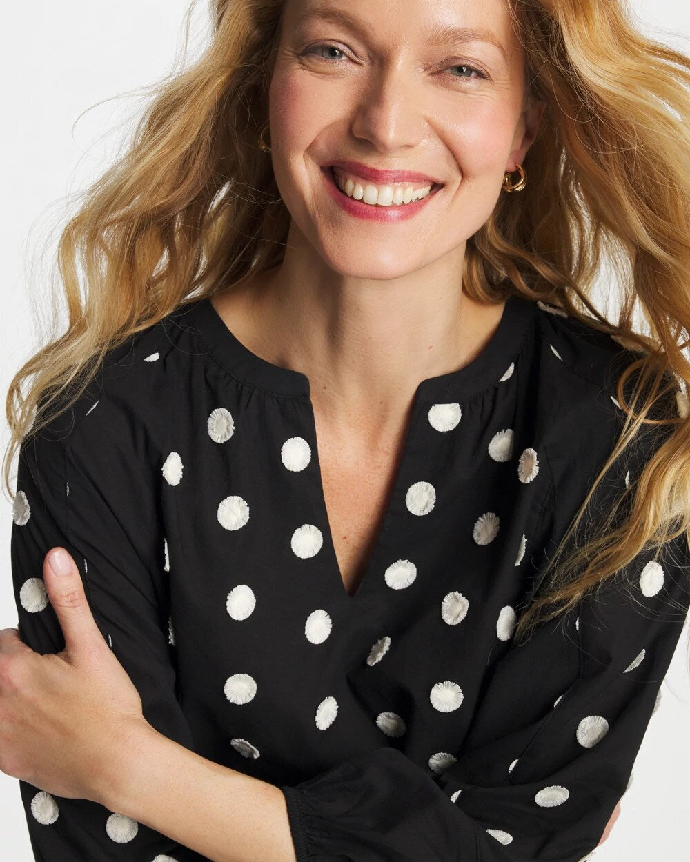 Chico's Deals - Textured Polka Dot Blouse Black