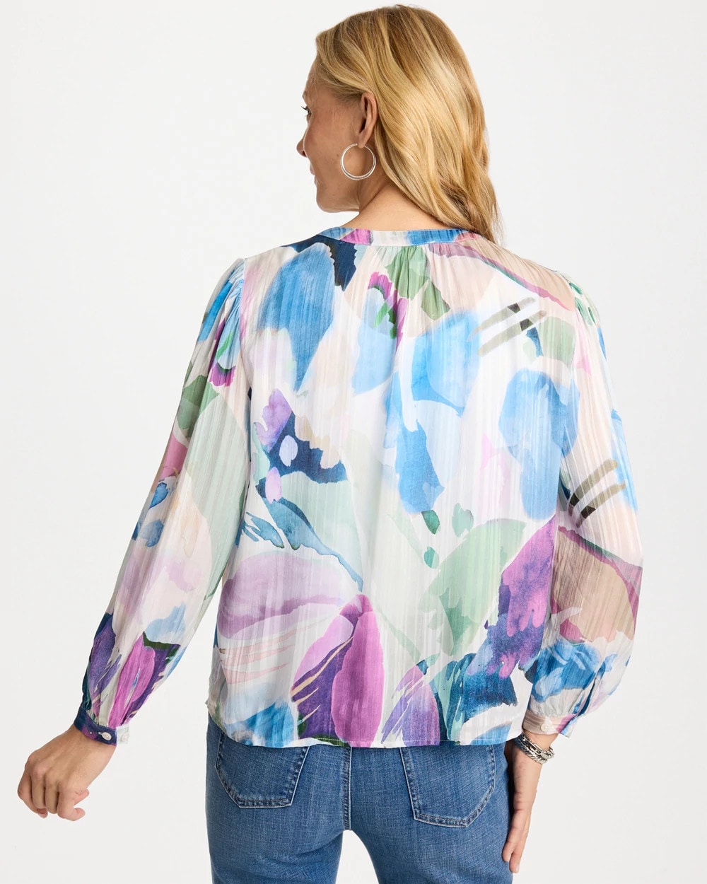 Chico's Essential - Blur Geo Button Front Blouse Passport Blue