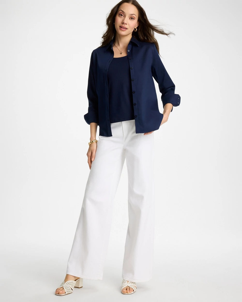 Chico's Essential - No Iron™ Stretch Shirt Classic Navy