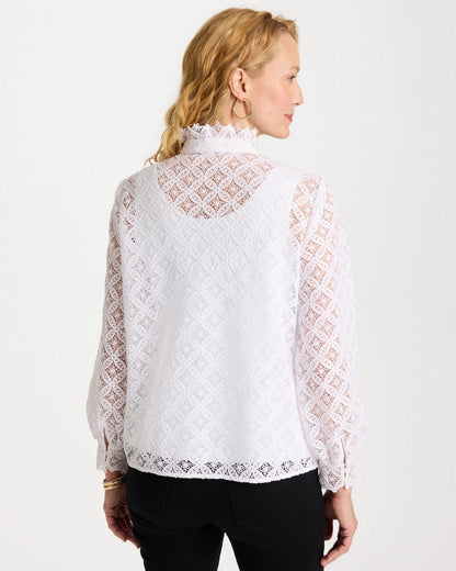 Chico's Hot Sale - Lace Ruffle Neck Blouse Alabaster