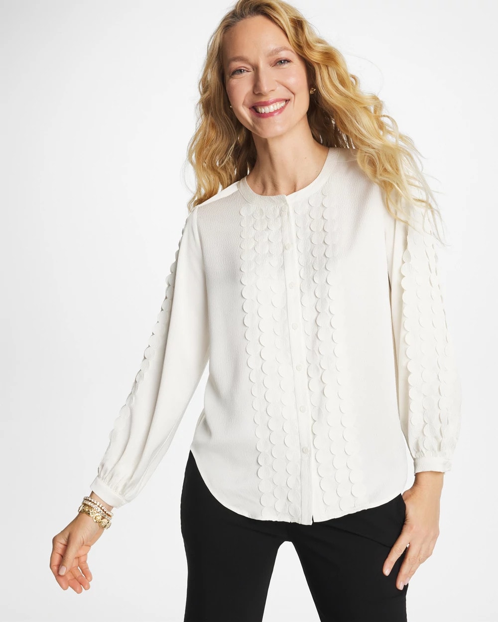 Chico's Classic - Laser Cut Crinkle Blouse Ecru
