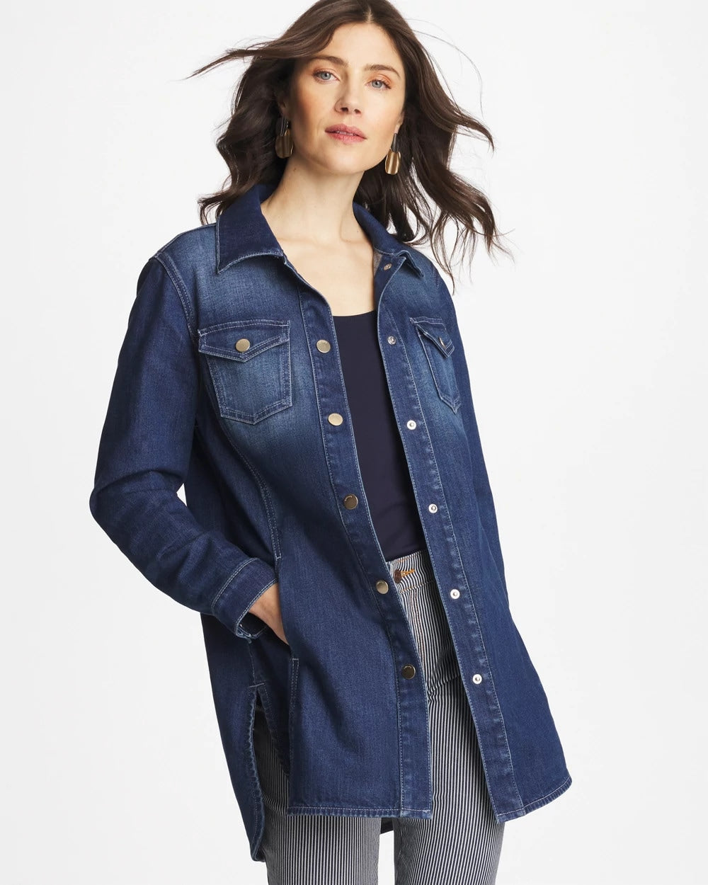 Chico's New - Button Down Denim Topper Rome Indigo