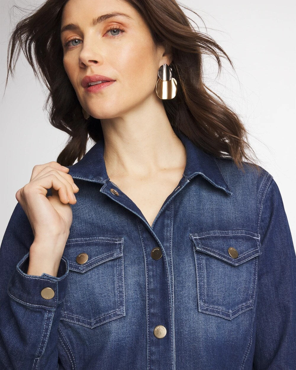 Chico's New - Button Down Denim Topper Rome Indigo