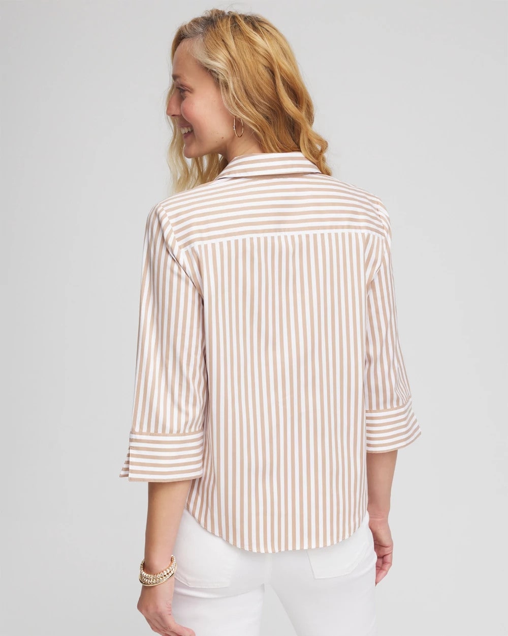 Chico's Recommended - Striped Poplin Tie-Front Top Creme Coffee