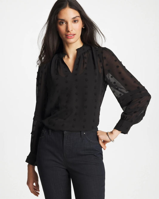 Chico's Essential - 3D Dot Jacquard Chiffon Blouse Black