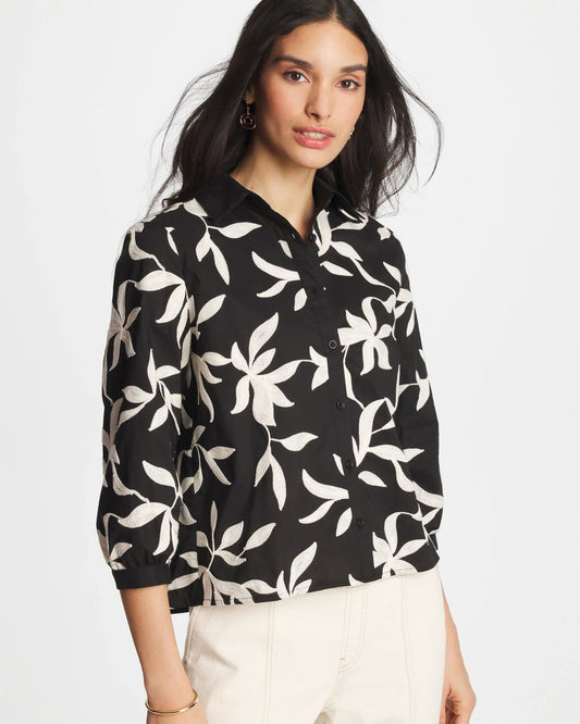 Chico's Popular - Embroidered Cropped Collared Shirt Black