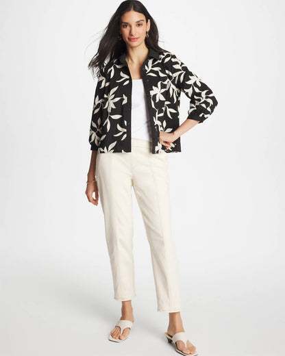 Chico's Popular - Embroidered Cropped Collared Shirt Black