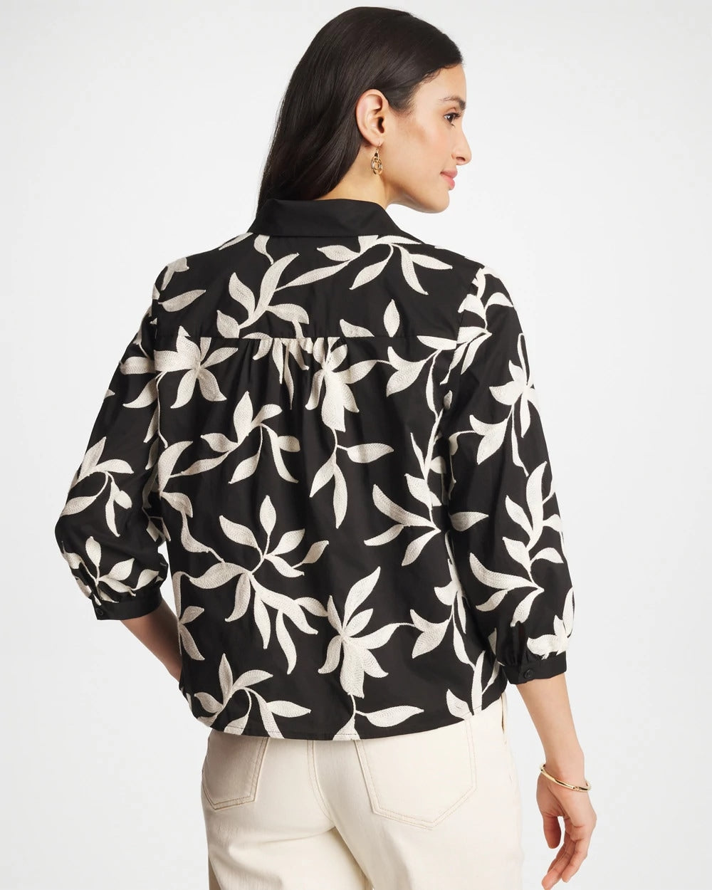 Chico's Popular - Embroidered Cropped Collared Shirt Black