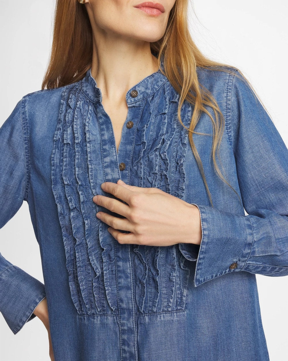 Chico's Top Pick - Tencel Ruffle Front Shirt Bailey Indigo