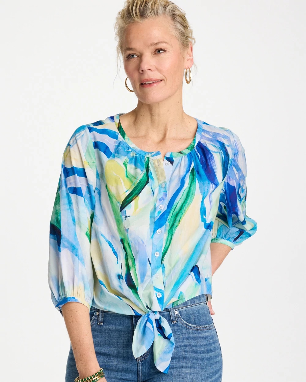 Chico's Great Value - Printed Tie-Front Top Amparo Blue