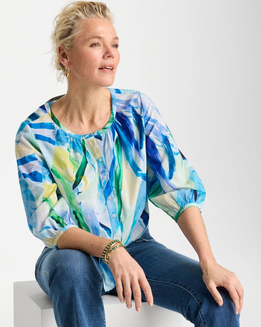 Chico's Great Value - Printed Tie-Front Top Amparo Blue
