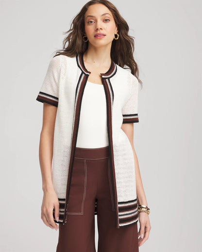 Chico's Hot Sale - Pointelle High-Style Short-Sleeve Cardigan Ecru