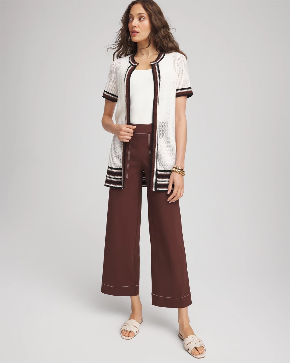 Chico's Hot Sale - Pointelle High-Style Short-Sleeve Cardigan Ecru