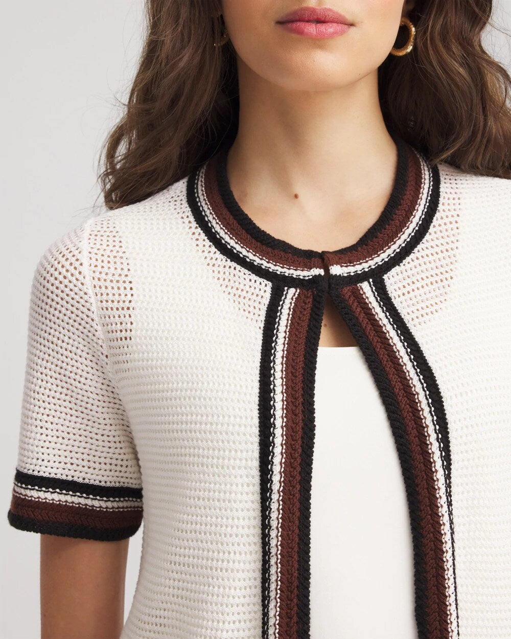 Chico's Hot Sale - Pointelle High-Style Short-Sleeve Cardigan Ecru