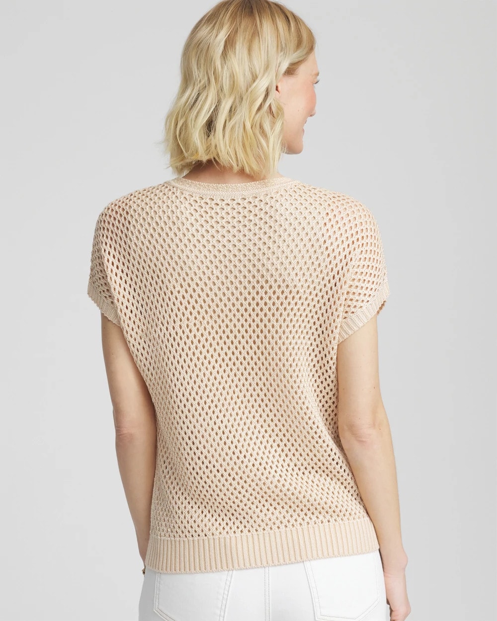 Chico's Signature - Embroidered Pointelle Pull-Over Glistening Sand