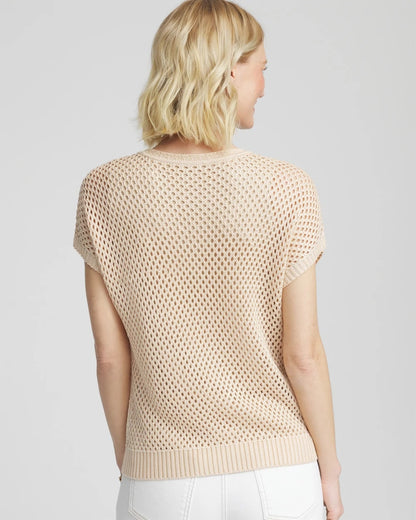 Chico's Signature - Embroidered Pointelle Pull-Over Glistening Sand