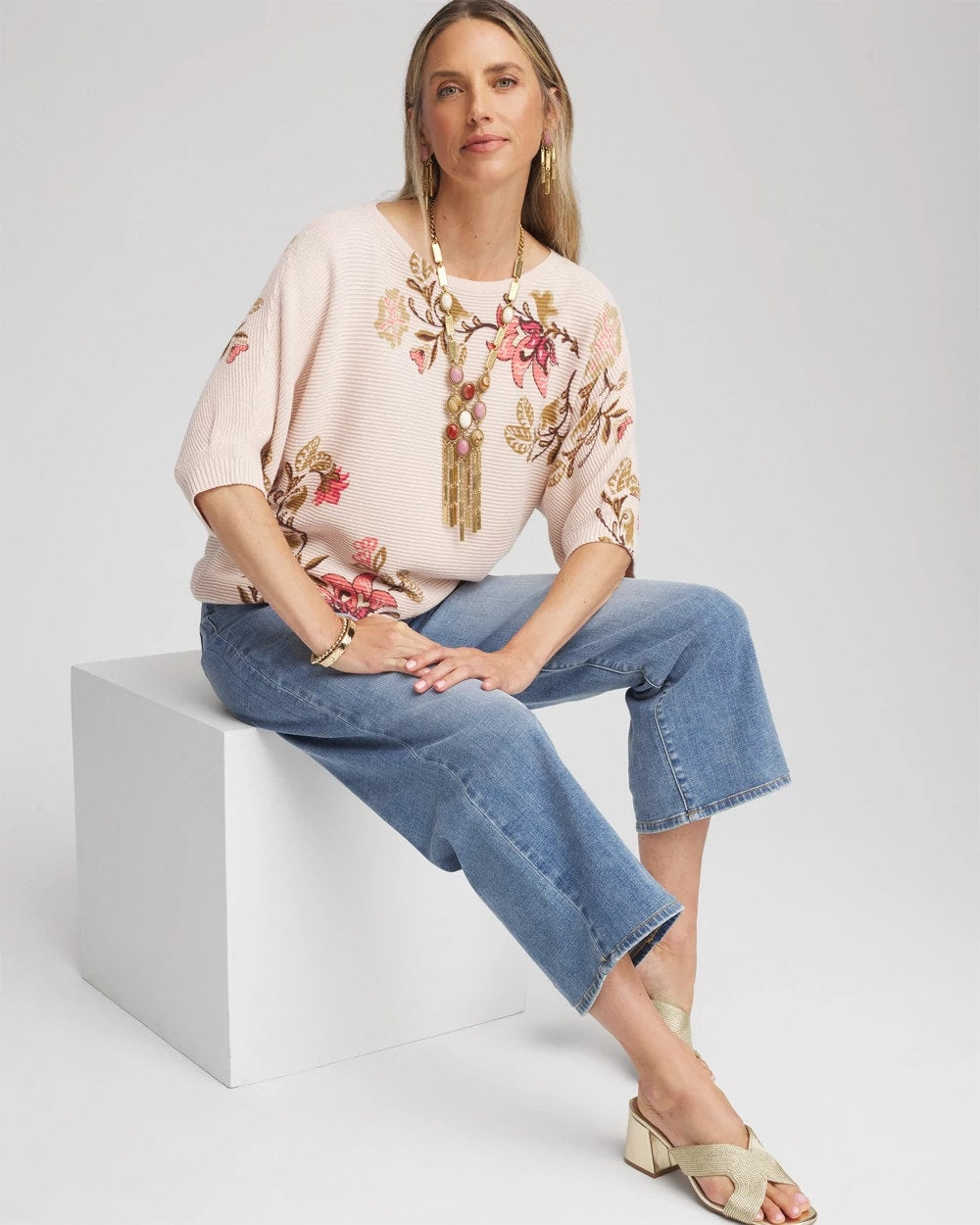 Chico's Special Offer - Ribbed Combed Cotton Sweater Multi