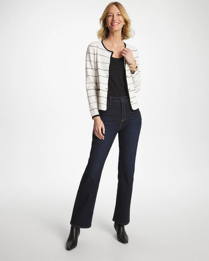 Chico's Quality - Contrast Tipped Sweater Blazer Ecru