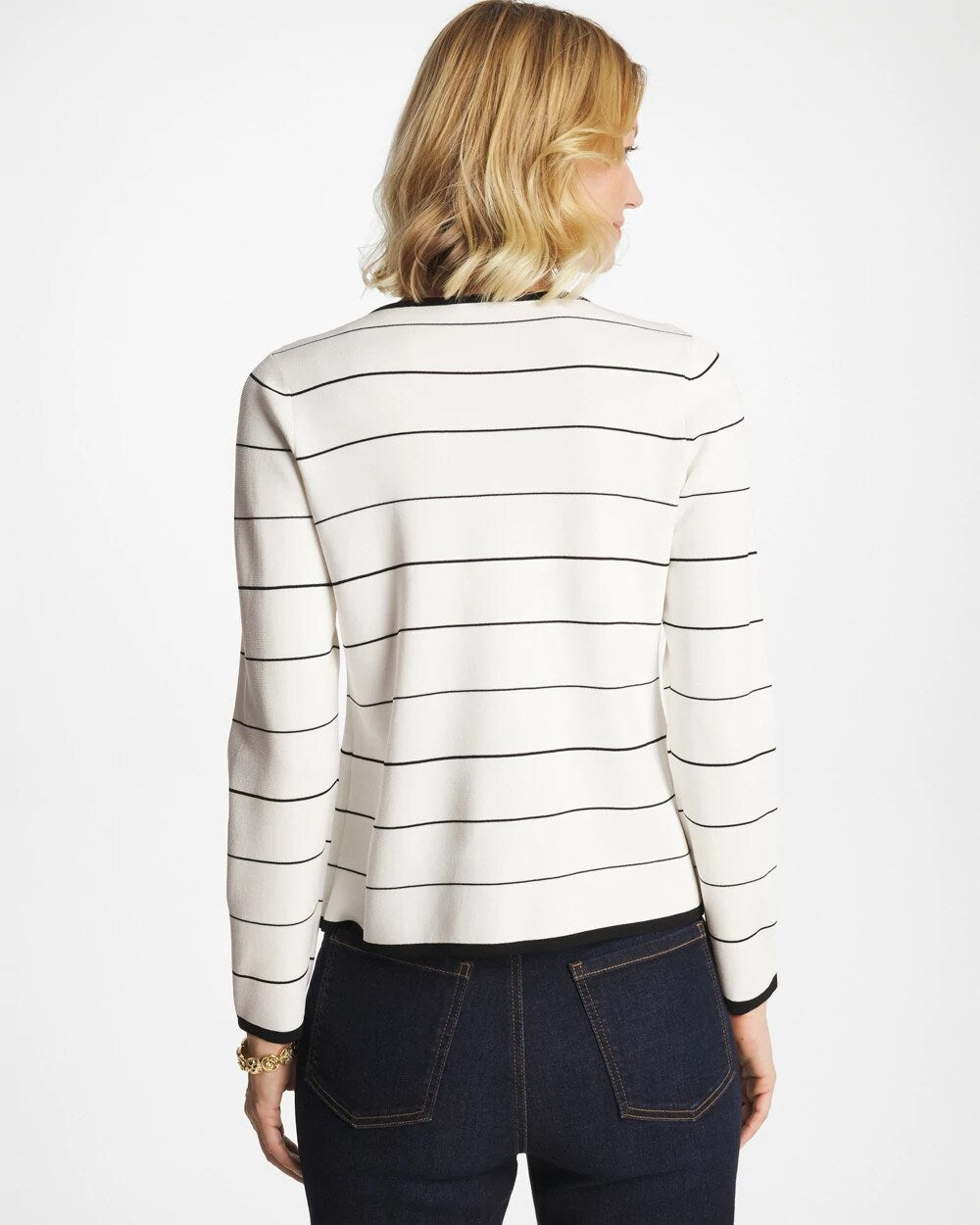 Chico's Quality - Contrast Tipped Sweater Blazer Ecru