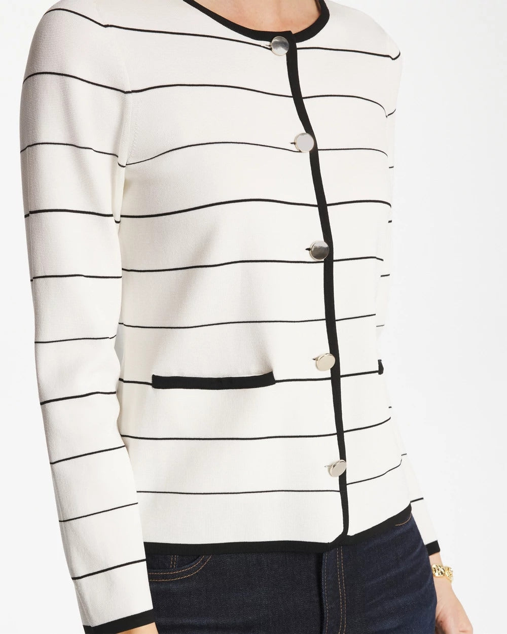 Chico's Quality - Contrast Tipped Sweater Blazer Ecru