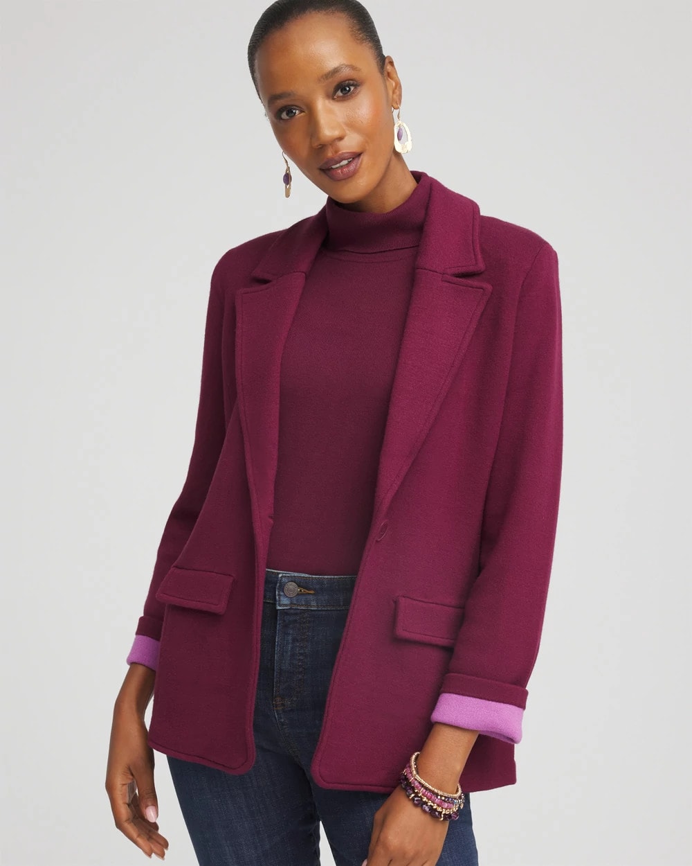 Chico's Hot Sale - Single-Breasted Sweater Blazer Deep Chianti