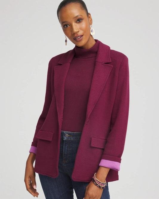 Chico's Hot Sale - Single-Breasted Sweater Blazer Deep Chianti