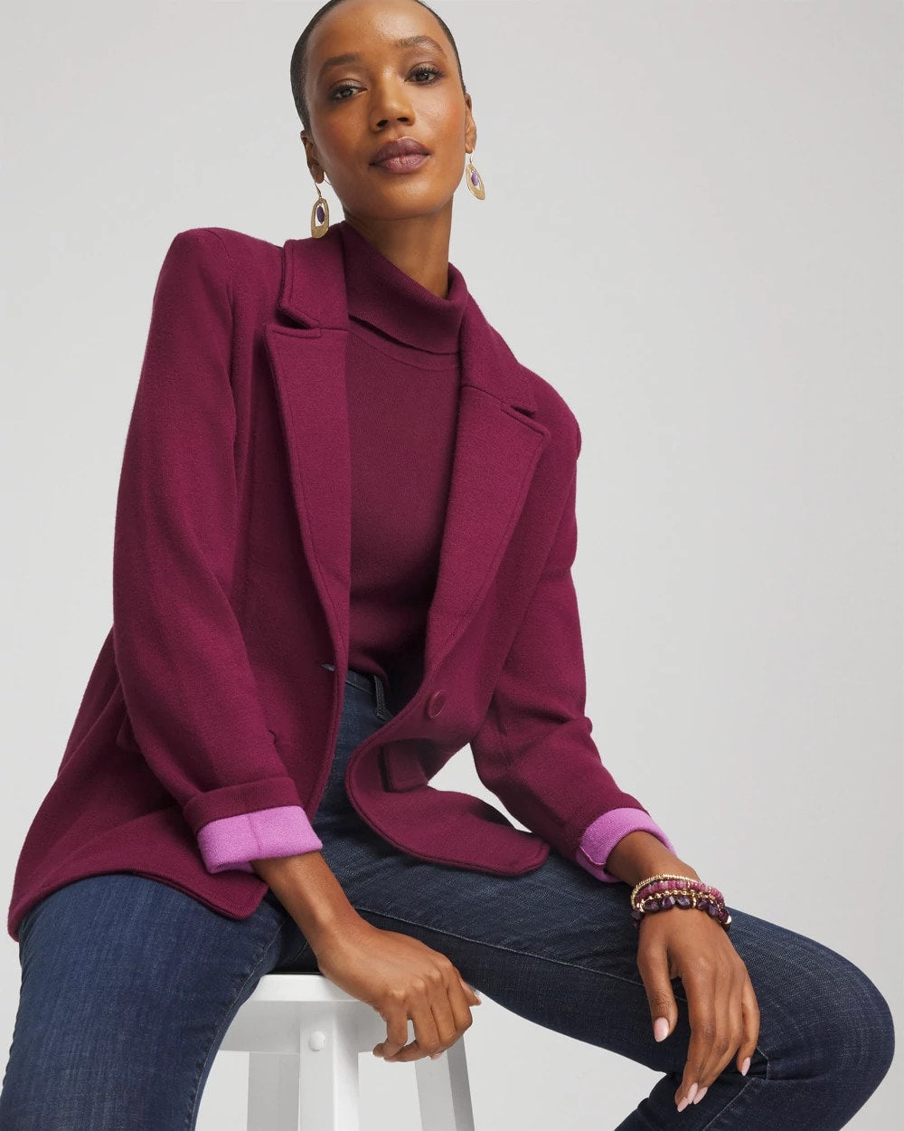 Chico's Hot Sale - Single-Breasted Sweater Blazer Deep Chianti