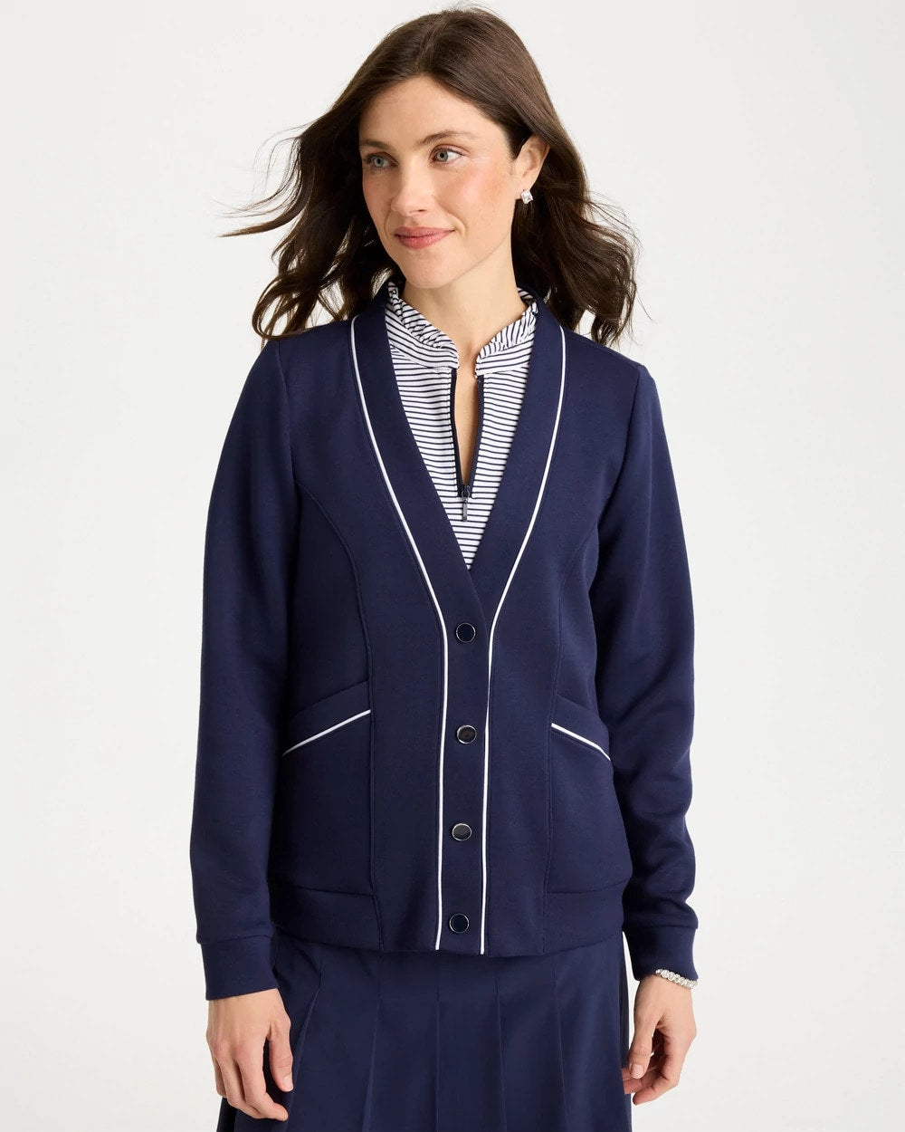 Chico's Trending - Zenergy® Soft Pique Button-Down Cardigan Passport Blue