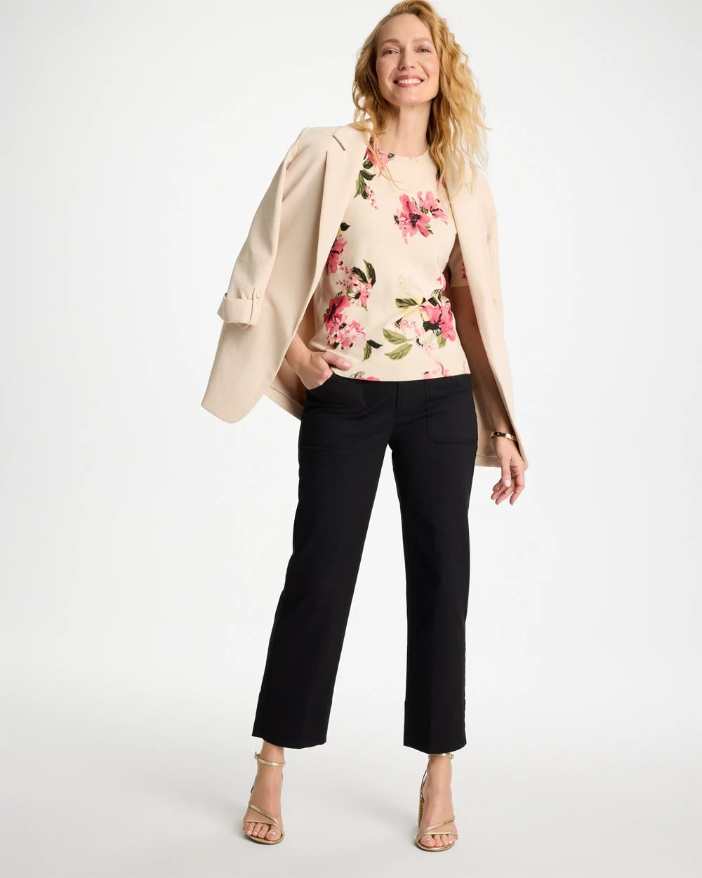 Chico's Latest - Ella Crewneck Floral Pullover Sweater Hot Honeysuckle