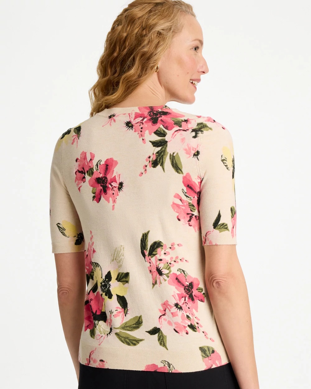 Chico's Latest - Ella Crewneck Floral Pullover Sweater Hot Honeysuckle