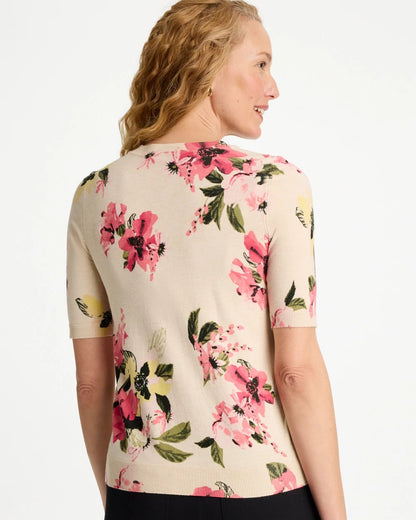 Chico's Latest - Ella Crewneck Floral Pullover Sweater Hot Honeysuckle