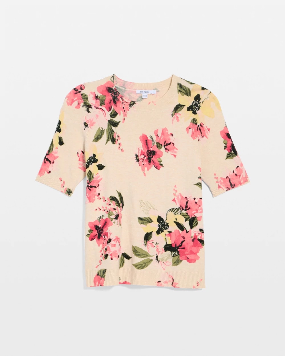 Chico's Latest - Ella Crewneck Floral Pullover Sweater Hot Honeysuckle