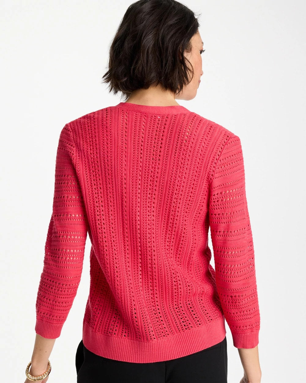 Chico's Recommended - Stitchy V-Neck Cardigan Hot Honeysuckle
