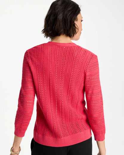 Chico's Recommended - Stitchy V-Neck Cardigan Hot Honeysuckle