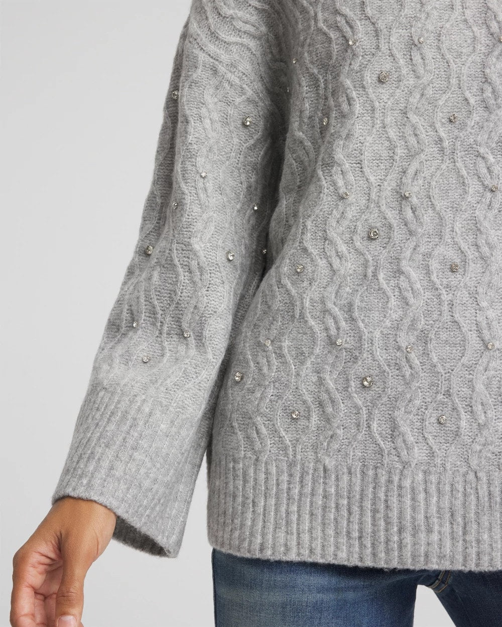 Chico's New - Sequined Cable Knit Sweater Cloud Heather Gray