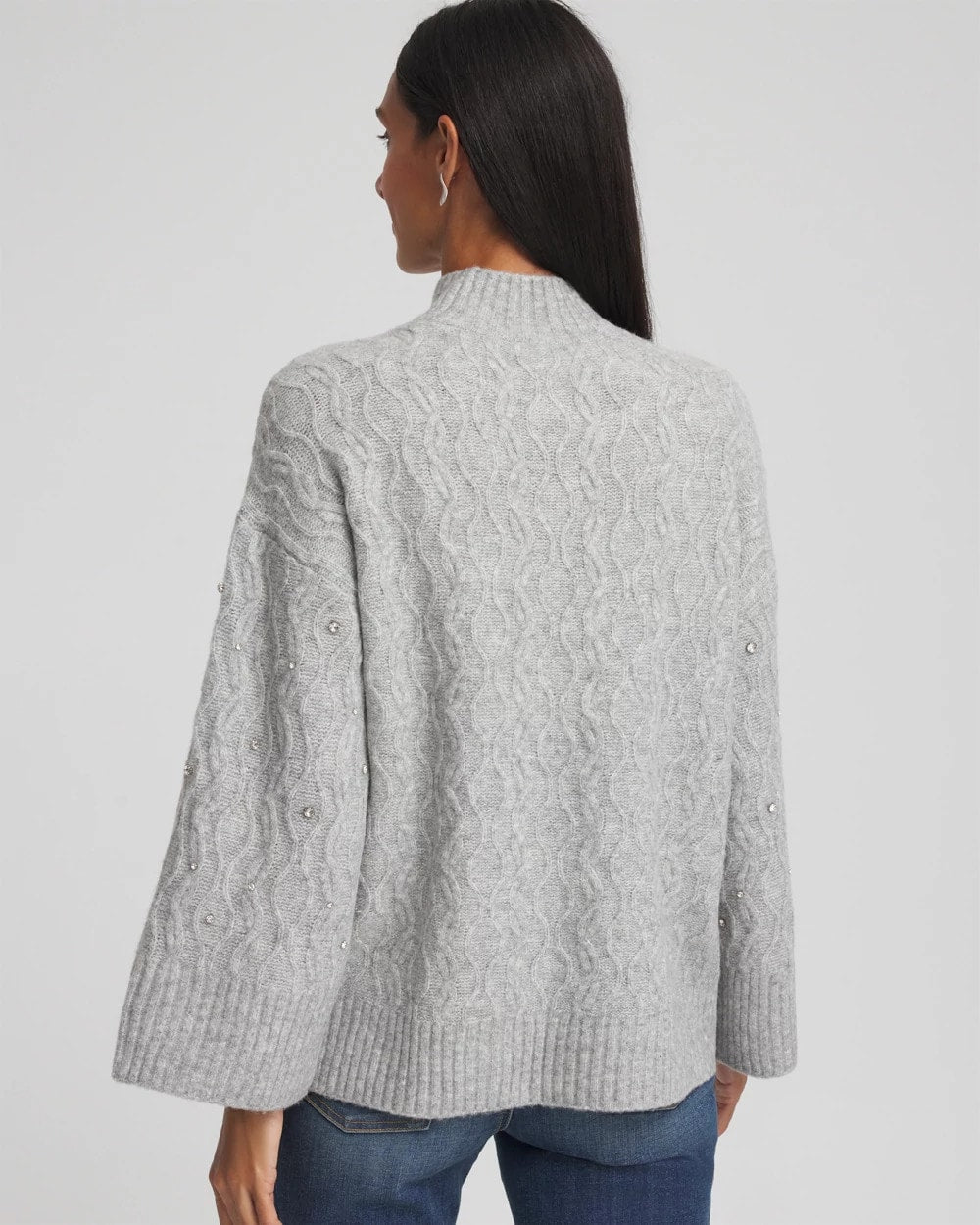 Chico's New - Sequined Cable Knit Sweater Cloud Heather Gray