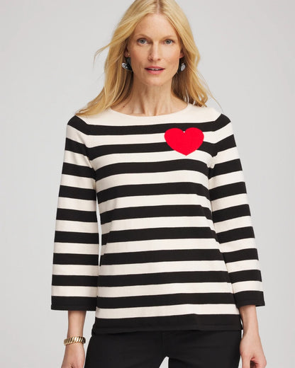 Chico's Value - Striped V-Day Pullover English Cream