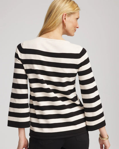 Chico's Value - Striped V-Day Pullover English Cream