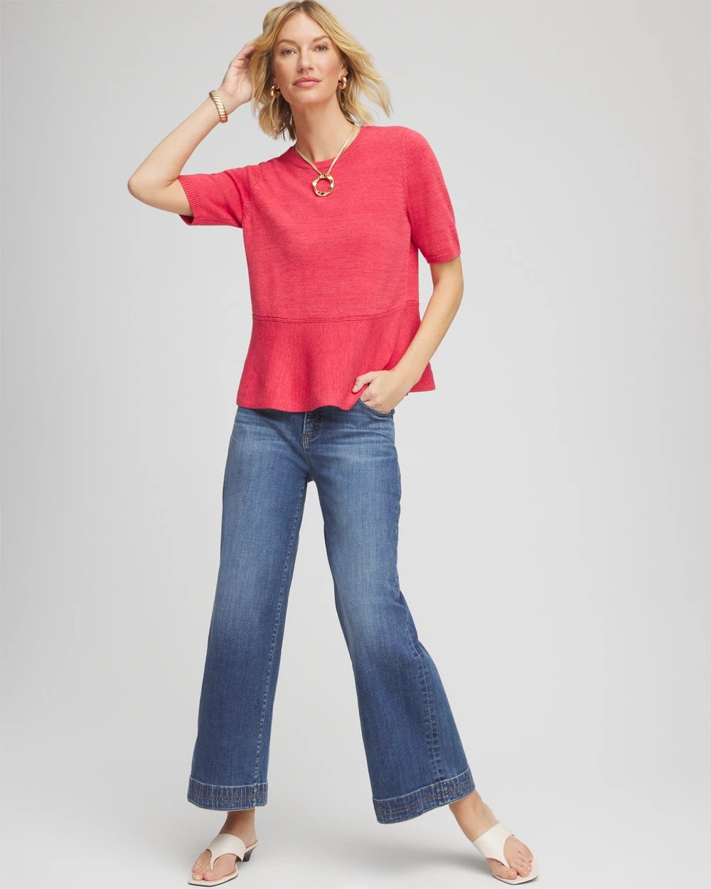 Chico's Quality - Pullover Peplum Sweater Folkloric Red