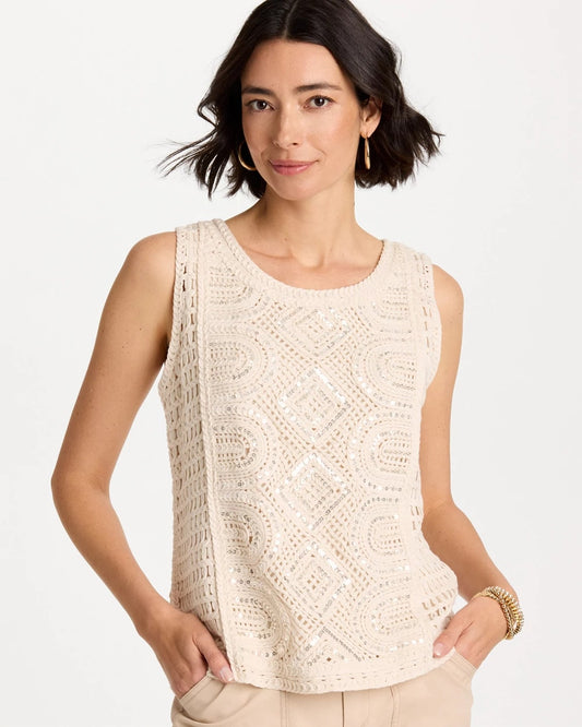 Chico's Exclusive - Crochet Sequin Tank Neutral