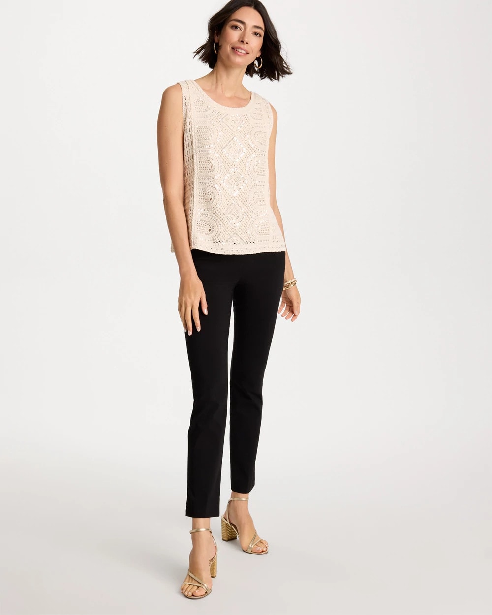 Chico's Exclusive - Crochet Sequin Tank Neutral