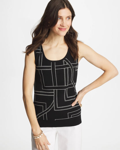 Chico's Special Offer - Ella Graphic Scoopneck Tank Black